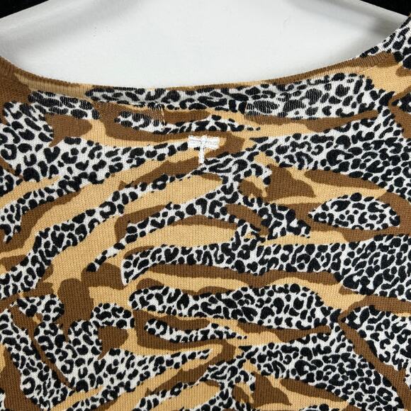 Tyler Boe Cotton Cashmere Tiger & Leopard Capelet Sweater Womens Large Brown - Picture 7 of 8